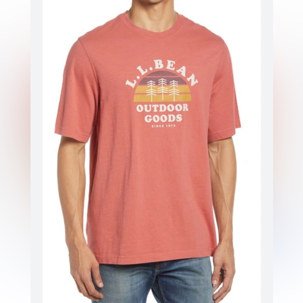 L.L.BEAN Lakewashed Graphic Tee In Casco Bay Red Retro Sunrise Size M Tall